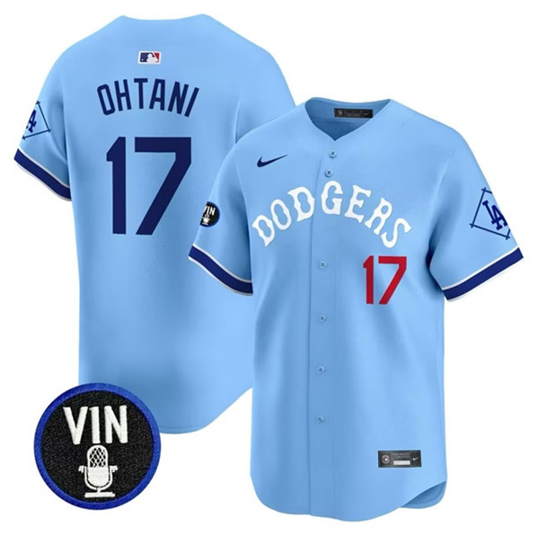 Los Angeles Dodgers #17 Shohei Ohtani Light Blue With Vin Patch Limited Stitched Jersey - Click Image to Close